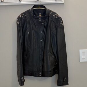 Tribal Black Leather Stud-Accent Moto Jacket